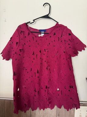 Fuchsia Floral Lace Short-Sleeve Top